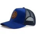Blaue Wildleder Baseballkappe mit atmungsaktivem Mesh-Rücken und Leder-Patch-Detail - Rundes Etikett Netz 55-60cm / Blau