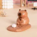 Figurine de capybara mignonne support de téléphone avec socle de fleur de lotus - Humeur Stable (Capybara Marron)