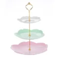 Support à gâteaux 3 étages en forme de fleur, couleurs pastel pour desserts et thé - Style Fleur de Cerisier Tricolore à 3 Niveaux (Tige Dorée) / Tricolore (Rose Vert Blanc)