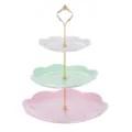 Élégant présentoir à gâteaux à 3 étages en plastique coloré avec plateaux blanc vert rose - Rond / Tige Dorée à 3 Niveaux / Coloré