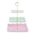 Présentoir à gâteaux à 3 étages de style européen avec bords festonnés pastel - Style Carré Tricolore à 3 Niveaux (Tige Dorée) / Tricolore (Rose Vert Blanc)