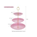Plan détaillé du support à dessert rose à 3 niveaux, hauteur 33cm et tiges dorées - 3 Niveaux Rayures Verticales Plateau Rose Tige Dorée