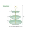 Dimensions détaillées du présentoir à desserts vert à trois niveaux avec tige dorée - 3 Niveaux Rayures Verticales Plateau Vert Tige Dorée