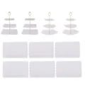 Europaeischer 3-stöckiger Kuchenständer aus Plastik und Tabletts für Hochzeit Party - Je 2 Sets quadratische & Kirschblüten-Etagere mit 3 Etagen und Goldstangen sowie 6 weißen Spitzentabletts