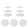 support a gateau blanc 3 etages plateau dessert style europeen pour fete de mariage - 2 Ensembles de supports à muffins à 3 étages avec tiges blanches + 3 plateaux ronds en dentelle blancs