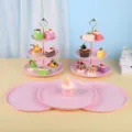 Présentoir à gâteaux rose à 3 étages et ensemble de plateaux à dessert pour mariages - Support Rond Gaufré Avec Plateau Rond / 2 Présentoirs À Étages Et 3 Plateaux / Rose