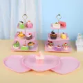 Ensemble élégant de plateaux à dessert roses en cœur et présentoir à gâteaux à 3 étages - Support Carré Gaufré Avec Plateau En Cœur / 2 Présentoirs À Étages Et 3 Plateaux / Rose