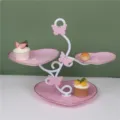 3-tier pink heart dessert display stand afternoon tea tray for wedding party birthday cake - 3-Tier Large Heart Pink Plates with Gold Rim and Pink Butterfly Rod