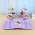 Présentoirs à cupcakes violets à 3 niveaux et plateaux de service pour tables de desserts - Support rond gaufré à 3 niveaux avec tige dorée et plateau carré gaufré / 2 Présentoirs À Étages Et 3 Plateaux / Violet