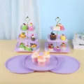 Présentoirs à gâteaux lavande à 3 niveaux et plateaux ronds pour table à desserts - Support Carré Gaufré Avec Plateau Rond / 2 Présentoirs À Étages Et 3 Plateaux / Violet