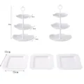 Soporte blanco para tartas de 3 niveles y platos de postre cuadrados para bodas y fiestas. - 2 juegos de varillas de 3 niveles pétalo blanco + 3 bandejas cuadradas con relieve blancas