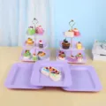 Élégant présentoir à gâteaux violet à 3 niveaux et plateaux de service pour mariage - Support carré à rayures à 3 niveaux avec tige dorée et plateau carré gaufré / 2 Présentoirs À Étages Et 3 Plateaux / Violet