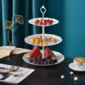 Présentoir à desserts blanc élégant à 3 niveaux pour thé de l'après-midi et fruits - Style à Pois à 3 Niveaux (Tige Blanche) / Blanc