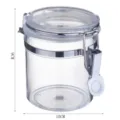 Detailed dimension view of transparent plastic storage jar with metal lock lid, 10cm x 9cm - 400ml