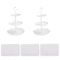 European 3-tier fruit plate cake stand and white rectangular trays set for dessert table. - 2 Sets Round 3-Tier White Rods + 3 White Lace Rectangular Trays