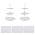 3-tier fruit cake stand and rectangular dessert tray set, white party pastry display shelves. - 2 Sets Cherry Blossom 3-Tier White Rods & 3 White Lace Rectangular Trays