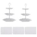 Europaeischer 3-stufiger Kuchenstander Obstschale Dessert Display Set Party Deko - 2 Sets 3-Stufige sechseckige Ständer mit weißem Stab & 3 weiße rechteckige Spitzentabletts