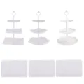 Europäischer Stil weißer 3-stöckiger Obstkuchen Ständer Dessert Display Tablett Set für Party. - Je 1 Set quadratische, Kirschblüten- & runde 3-stufige Ständer mit weißem Stab + 3 weiße rechteckige Spitzentabletts