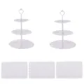 Weisser 3-stöckiger Tortenständer und rechteckige Tabletts für Desserttisch Party. - Kronen-Etagere 3-stöckig mit weißen Stangen (2 Sets) & weiße rechteckige Spitzentabletts (3 Stück)