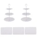 Europäischer 3-stöckiger Tortenständer und weiße Tabletts Set für Party und Hochzeit. - Herz-Etagere 3-stöckig mit weißen Stangen (2 Sets) & weiße rechteckige Spitzentabletts (3 Stück)