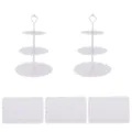 Weißer Kunststoff 3-stöckige Tortenständer und Tabletts Set, ideal für Partys und Dessert Displays. - Schmetterling-Etagere 3-stöckig mit weißen Stangen (2 Sets) & weiße rechteckige Spitzentabletts (3 Stück)