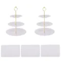 3-Stöckiger Cupcake Ständer Weiß Dessert Teller Set Party Display Tablett Deko - 2 Sets herzförmige 3-stöckige goldene Ständer & 3 weiße quadratische Spitzentabletts
