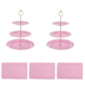 Rosa 3-stöckiger Kuchenständer Set Europäischer Cupcake Präsentationsteller Party Dekor - 2 Sets Kronen-Etagere mit 3 Etagen in Roségold und 3 rosa Spitzentabletts