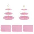 Rosa 3-stöckige Dessert-Präsentationsständer und rechteckige Tabletts für Kuchenparty. - 2 Sets Herz-Etagere mit 3 Etagen in Roségold und 3 rosa Spitzentabletts