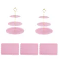 Rosa 3-etagiger Kuchenständer und Tablett Set für Desserttisch Party Dekoration Artikel - Schmetterlings-Etagere mit 3 Etagen in Roségold und 3 rosa Spitzentabletts
