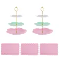 Europäischer 3-stöckiger Tortenständer mit rechteckigen Tabletts für Partydekoration. - 2 Sets Kirschblüten-Etagere mit 3 Etagen in dreifarbigem Gold und 3 rosa Spitzentabletts