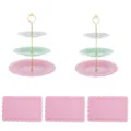 3 Etagen Cupcake Stander Set Rosa Gruen Weiss Dessert Teller Praesentationstafel - 2 Sets Herz-Etagere mit 3 Etagen in dreifarbigem Gold und 3 rosa Spitzentabletts