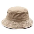 Sombrero de pescador de mezclilla lavado vintage en caqui con costuras y ojales - Talla única / Caqui