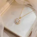 Elegant gold plated necklace with flower zircon pendant displayed in gift box - White (X0760)
