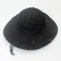 Top view detail of wide-brim black camouflage boonie hat with adjustable chin strap - Adjustable / Black Camo