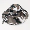 Outdoor wide-brim camouflage bucket hat with mesh vents and adjustable chin strap - Adjustable / Khaki Camouflage
