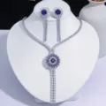 Élégant ensemble collier fleur de zircon violet et boucles d'oreilles à longs glands - Bleu Foncé et Violet (PJ-215)