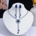 Parure de bijoux de mariée en argent avec gemmes bleues en forme de larme - Bleu Foncé (PJ-216)