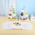 Présentoirs à gâteaux blancs à 3 étages et assiettes rondes pour décoration de mariage - Support Carré À Rayures Avec Plateau Rond / 2 Présentoirs À Étages Et 3 Plateaux / Blanc