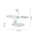 3-tier European dessert display stand with butterfly decor and dimensions showing 32cm height. - 3-Tier White Teardrop Plates with Green Butterfly Rod