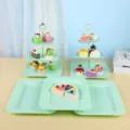 Présentoir à gâteaux vert menthe à 3 niveaux et plateaux à desserts assortis pour fêtes - Support carré gaufré avec plateau carré gaufré / 2 Présentoirs À Étages Et 3 Plateaux / Vert menthe