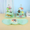 Présentoir à dessert carré à 3 niveaux vert menthe et plat à gâteaux en forme de cœur - Présentoir À 3 Niveaux À Rayures Carrées Avec Plateau En Cœur / Ensemble De 5 Pièces (2 Ensembles De Présentoirs À 3 Niveaux + 3 Plateaux) / Vert