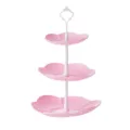 Soporte de exhibición de postres de fruta de flor rosa de 3 niveles para pastel - Soporte para pasteles de 3 niveles pétalos, rosa con varilla blanca / Rosa