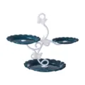 European style 3-tier dessert display stand with green plates and white butterfly decor - 3-Tier Teardrop Dark Green Trays with White Butterfly Rod