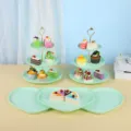 Présentoirs à gâteaux vert menthe et assiettes en cœur pour décoration de table de fête - Support rond gaufré avec plateau en cœur / 2 Présentoirs À Étages Et 3 Plateaux / Vert menthe