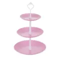 Présentoir à dessert rose à 3 niveaux en plastique avec tige de support blanche élégante - 3 Niveaux Rayures Verticales Plateau Rose Tige Blanche