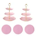 Présentoir à gâteaux rose à 3 niveaux plateau de dessert fête de mariage style SKU - 2 Ensembles de supports ronds à 3 étages avec tiges dorées roses + 3 plateaux ronds en dentelle roses