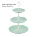 Présentoir à dessert 3 niveaux en plastique vert menthe avec assiettes cannelées - 3 Niveaux Rayures Verticales Plateau Vert Tige Blanche