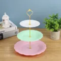 Πλαστική Πιατέλα 3 Επιπέδων για Cake Stand Δίσκος Γλυκών και Φρούτων για Πάρτι Party - Τρίχρωμη βάση καρδιά 3 επιπέδων με χρυσή ράβδο