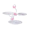White 3-tier dessert stand with pink butterflies, perfect for afternoon tea, weddings and parties. - 3-Tier White Teardrop Plates with Pink Butterfly Rod