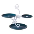 European 3-tier dessert display stand afternoon tea snack plate green with butterfly - 3-Tier Circular Gold-Rimmed Dark Green Trays with White Butterfly Rod